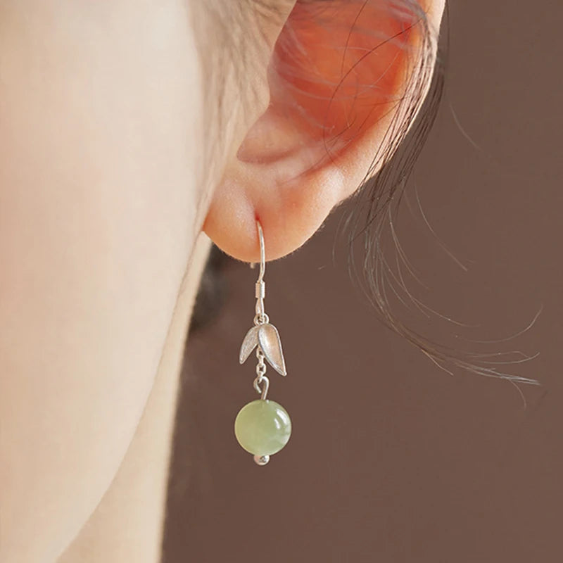 925 Sterling Silver Jade Drop Earring for Women