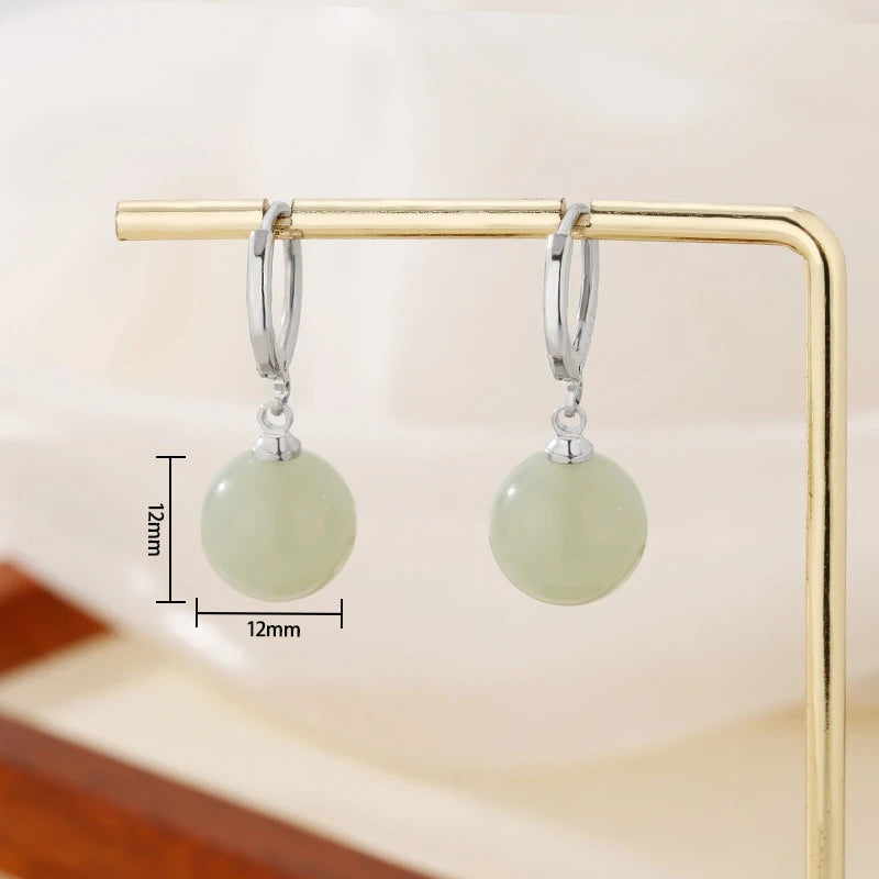 925 Sterling Silver Jade Drop Earring for Women