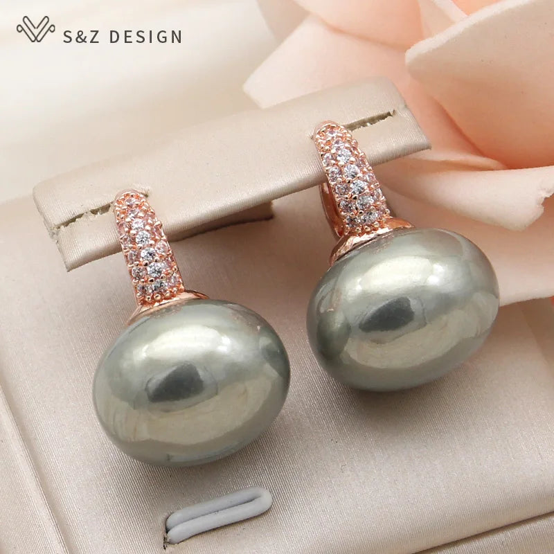 Round Big Pearl Dangle Earrings For Women
