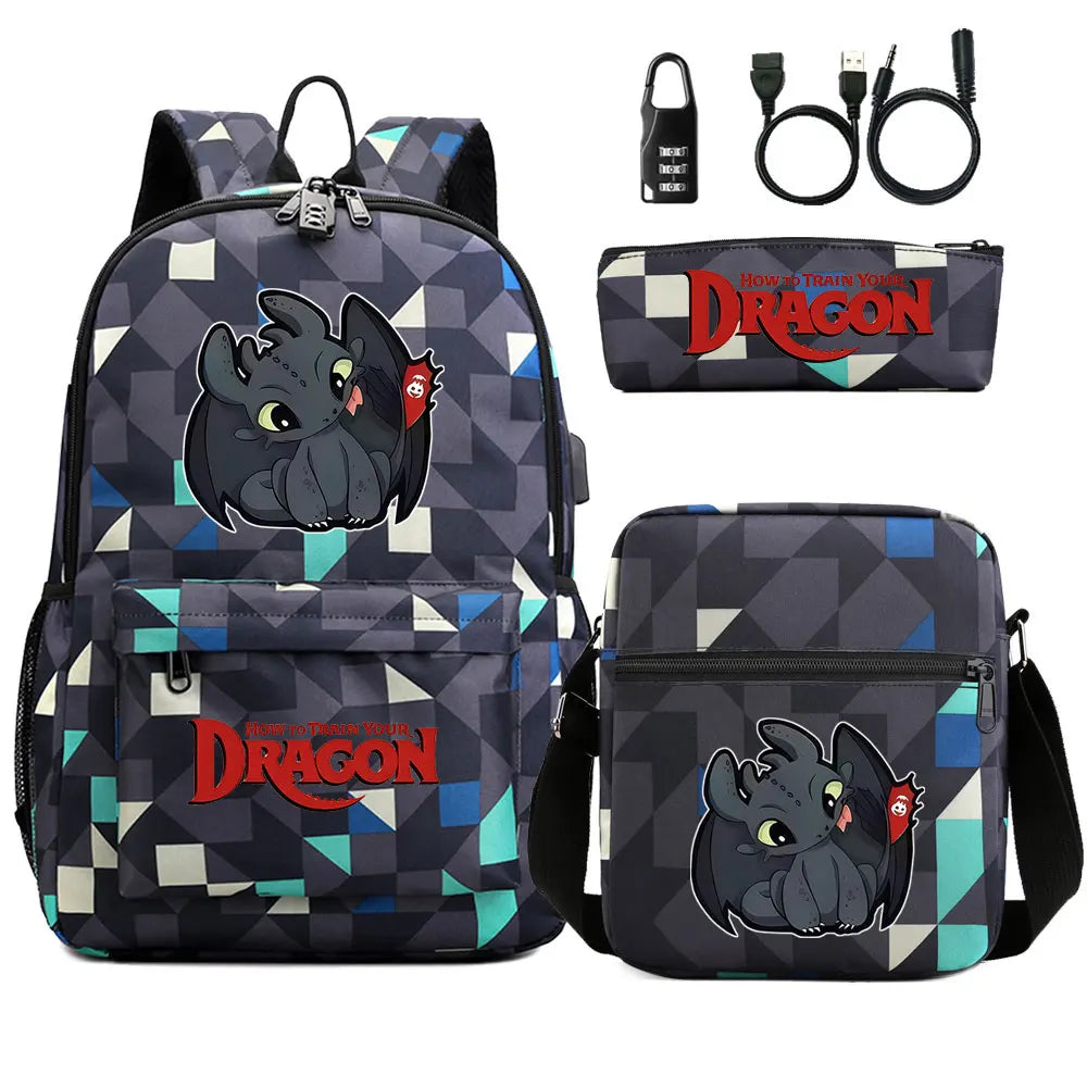 How to Train Your Dragon 3Pcs USB Anti-theft Lock Boy Girl Kids Back To School