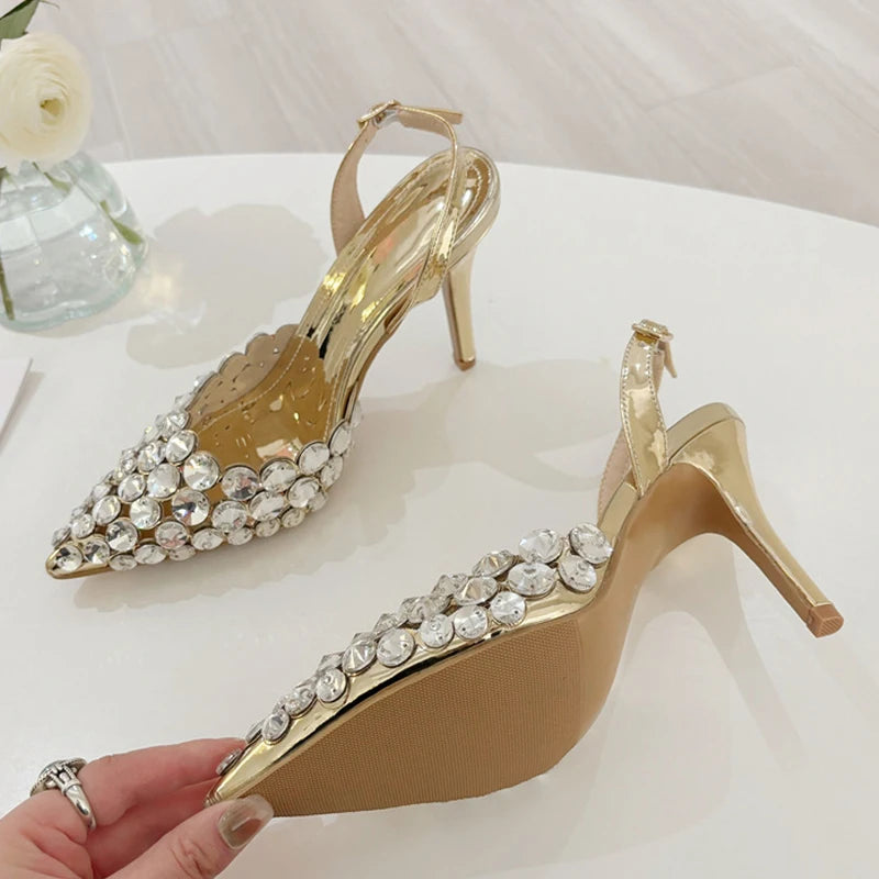 Elegant Pointed Toe Slingback Stiletto Sandals High Heels Pumps
