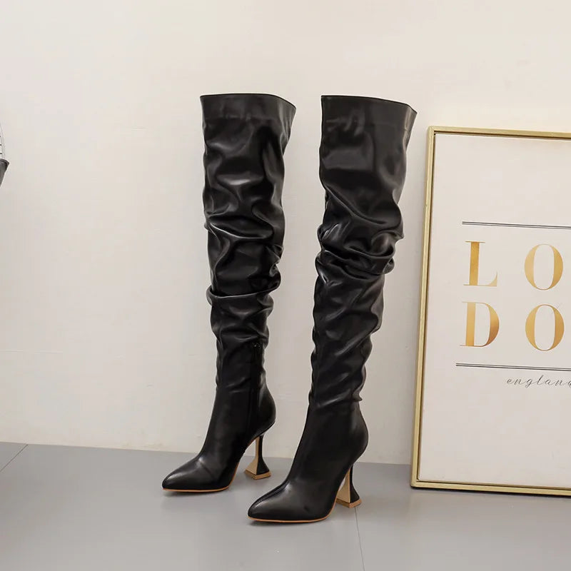 New Stiletto Pointed  Leather Boots