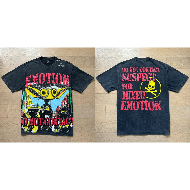 High Street Fashion Angel Print Hot Drill Streetwear MIXED EMOTION T-shirt