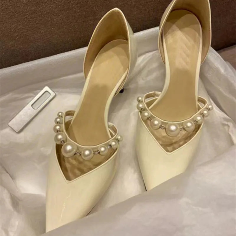 Star style Luxury Pearls Rhinestones  and Patent Leather Women Pumps