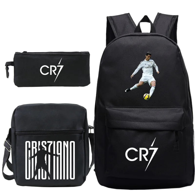 New 3pcs CR7 Backpacks Simple Style Lightweight Boys Girls School Bags
