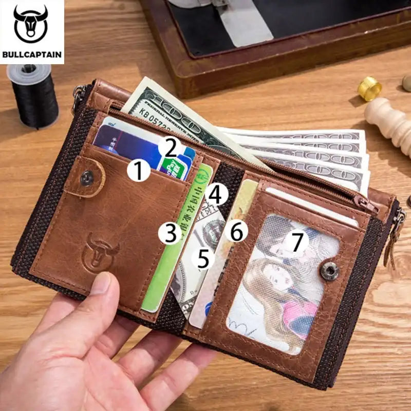 Retro Leather Men's Wallet Leather Zipper Buckle Short Money Wallet