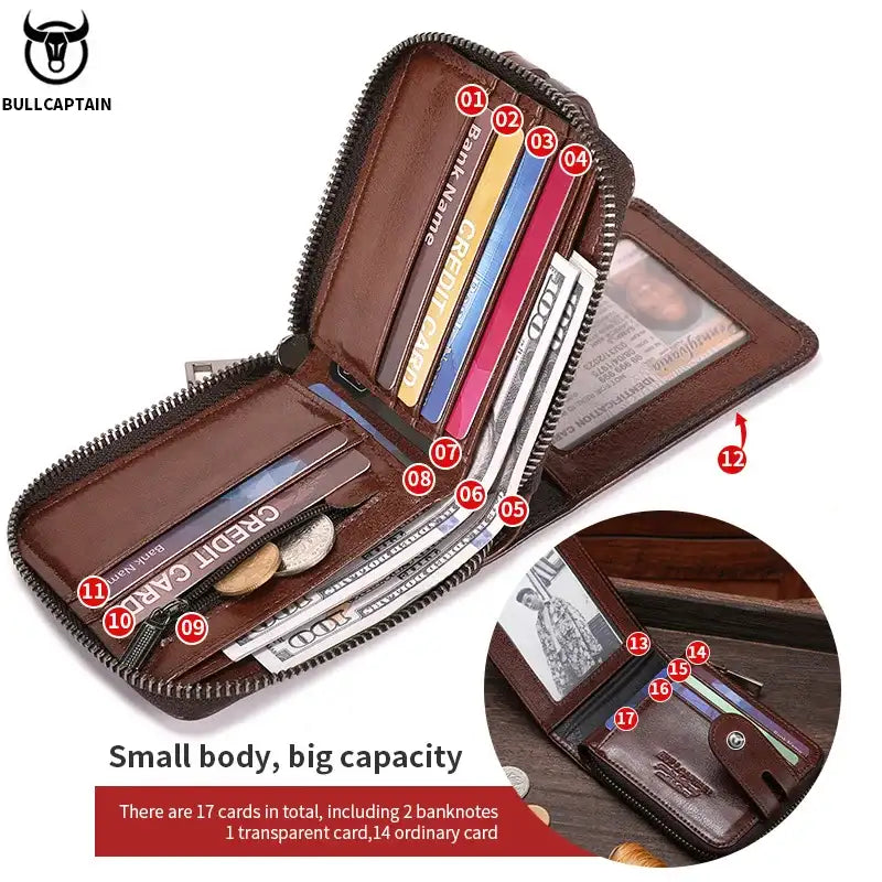 Genuine Leather Men's Bifold Wallet