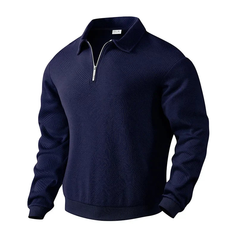 Men's Long-Sleeved Lapel Zipper Polo Shirt Casual Loose Top