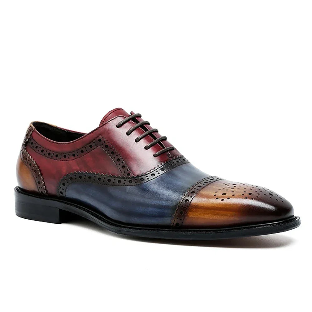 Color Block Genuine Leather Mens Formal Oxford Shoes