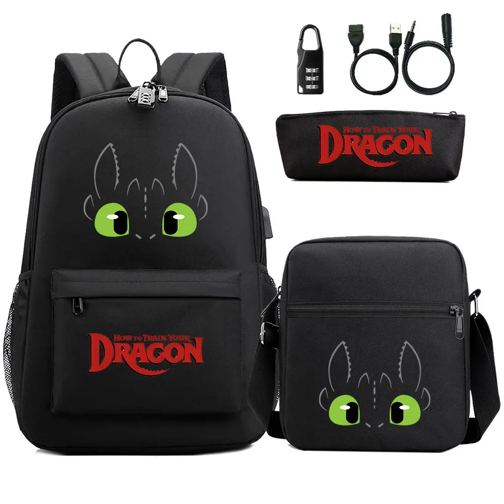 How to Train Your Dragon 3Pcs USB Anti-theft Lock Boy Girl Kids Back To School