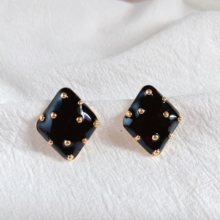 Vintage Enamel Imitation Pearls Geometric Flower Metal Stud Earring