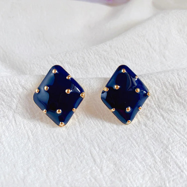 Vintage Enamel Imitation Pearls Geometric Flower Metal Stud Earring