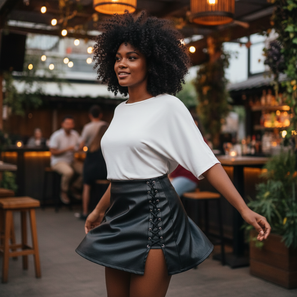 Black Lace Up PU Leather Skirts