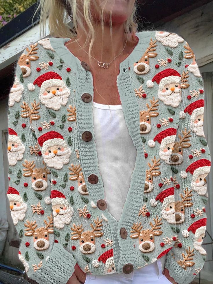 Women's Cartoon Pattern Christmas Printed Cardigan