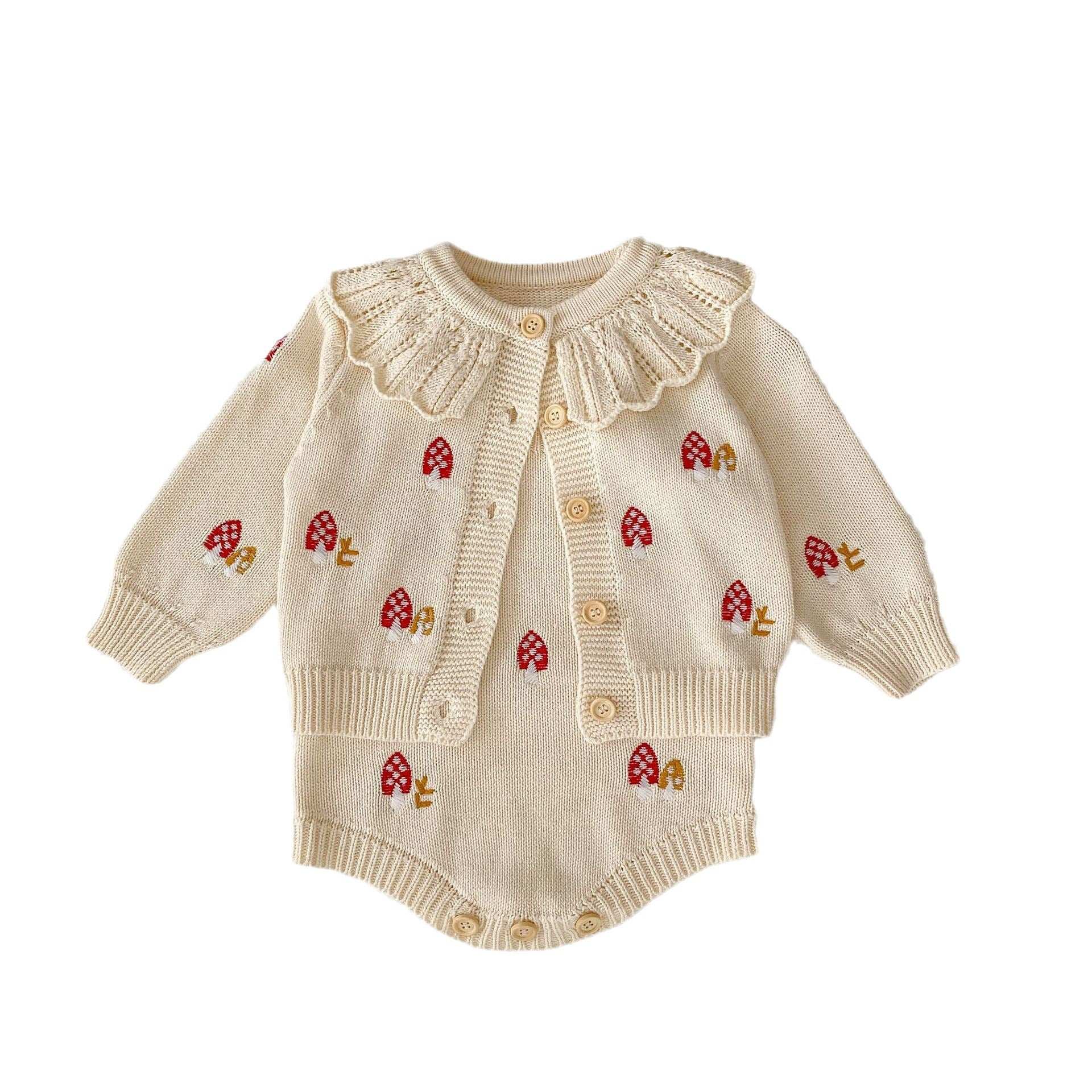 Autumn Clothing Infants Baby Embroidered Lotus Leaf Collar Knitting Suit