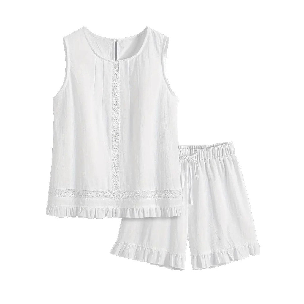 Elegant Lace Shirt Sleeveless Floating Pants