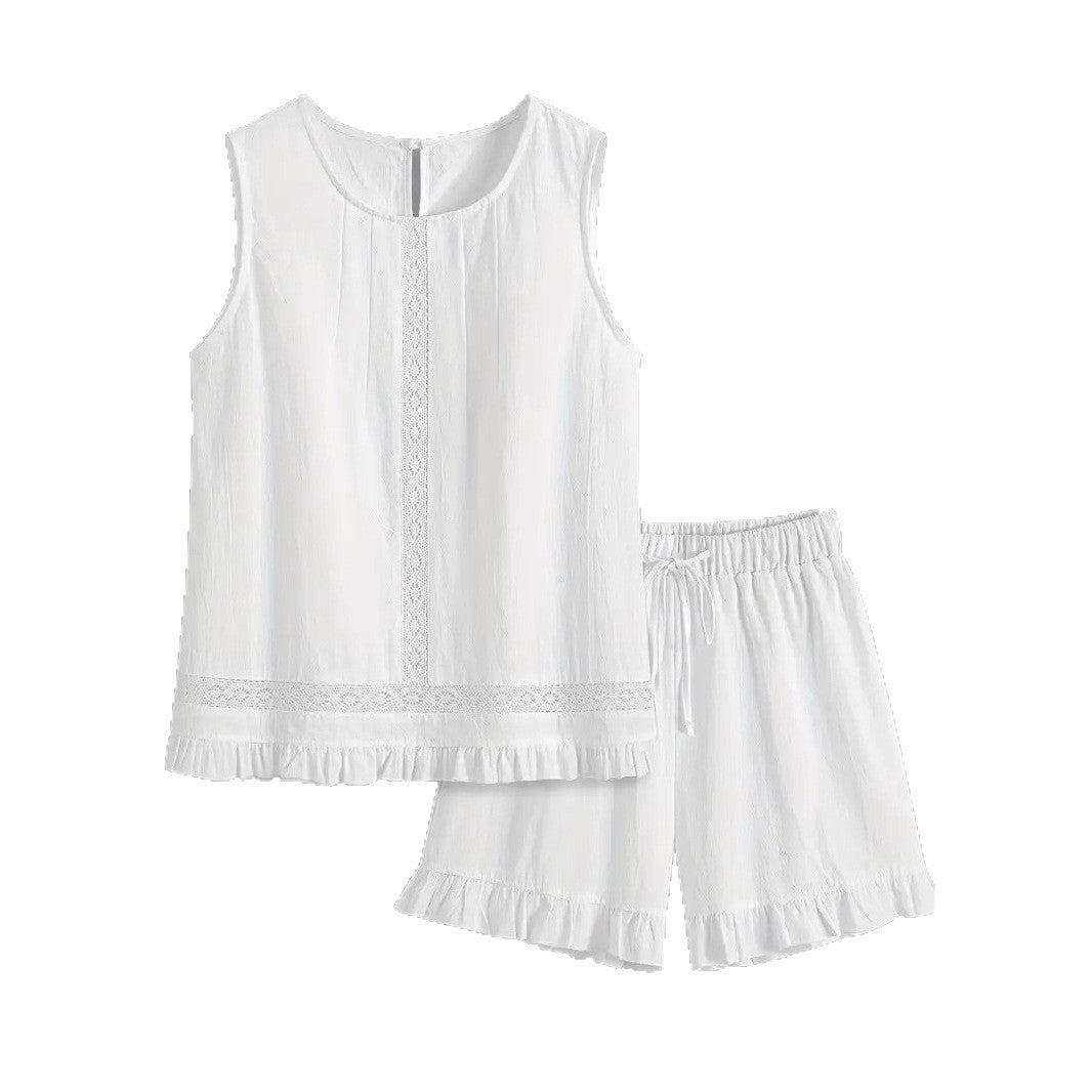 Elegant Lace Shirt Sleeveless Floating Pants