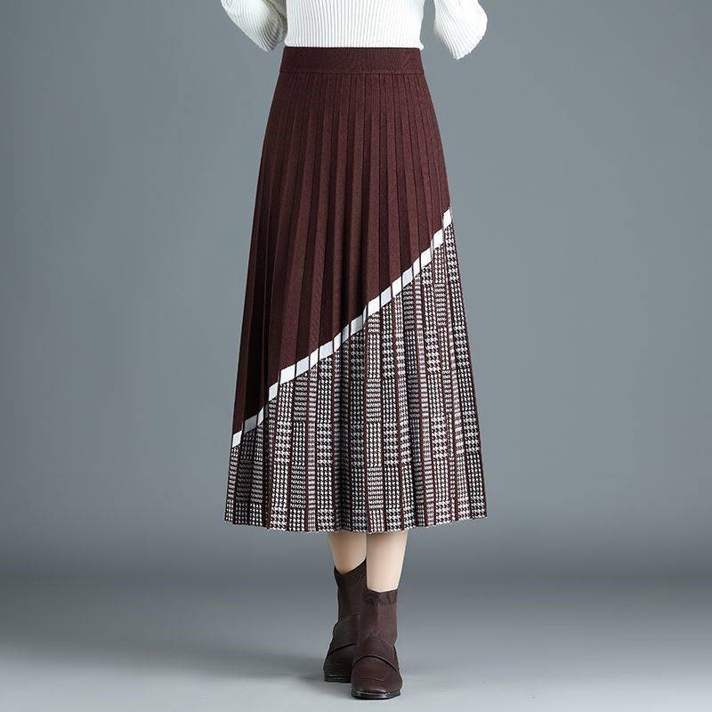 Women's Fashion High Waist Mid Length Knitted Skirt