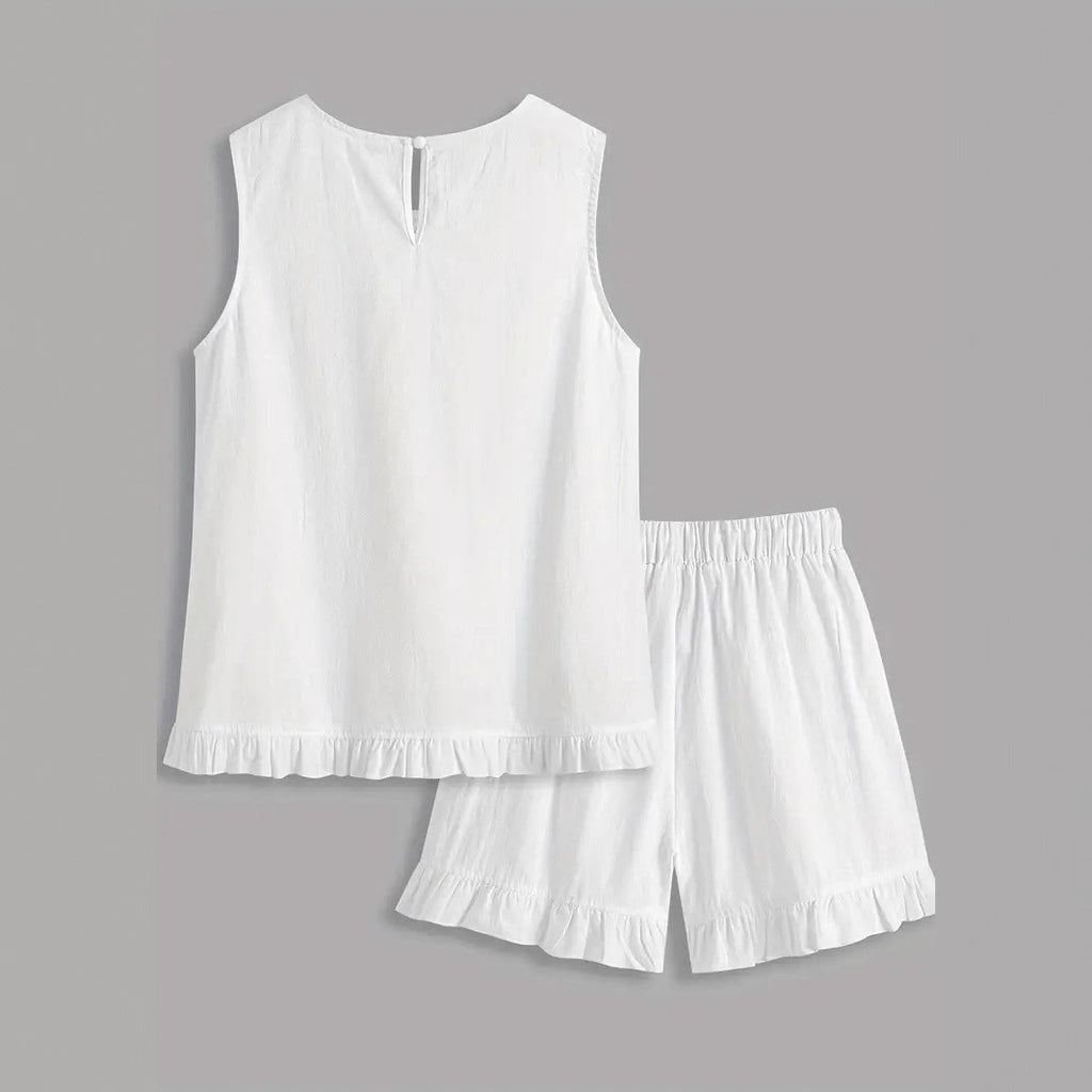 Elegant Lace Shirt Sleeveless Floating Pants